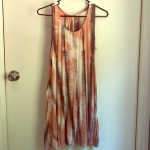 Large tie-dye dress. Coral and brown color. Soft